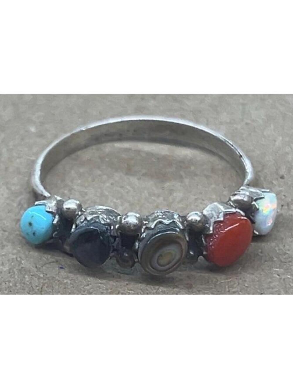 Native American Zuni cluster turquoise multi stone sterling silver ring size 8.5